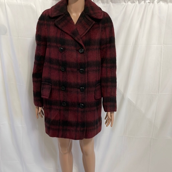 Coach Dark Cranberry Plaid Peacoat Coat - Picture 2 of 10
